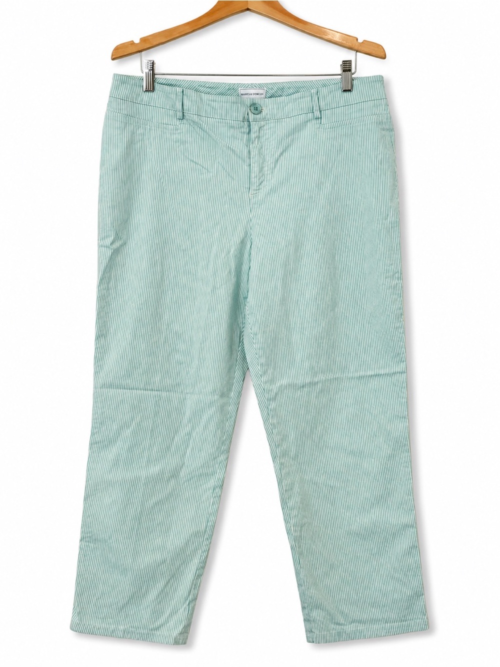 Maus & Hoffman NYC Striped Cotton Stretch Pants Women’s Size 16 Aqua White
